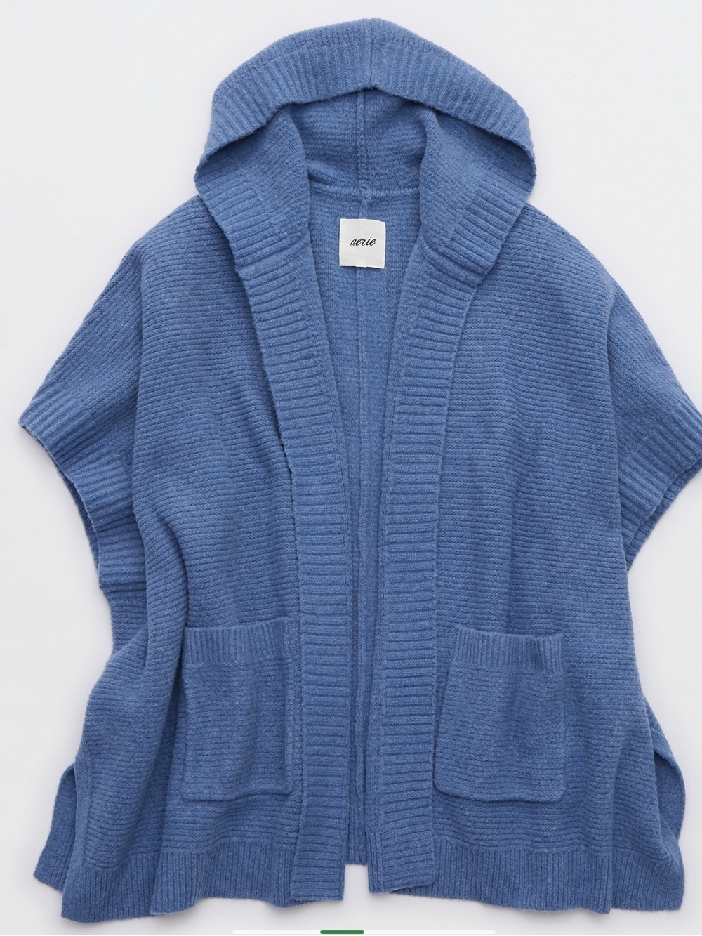 Cozy Aerie Hooded Open Cardigan Cape Shaw  - Blue, Medium